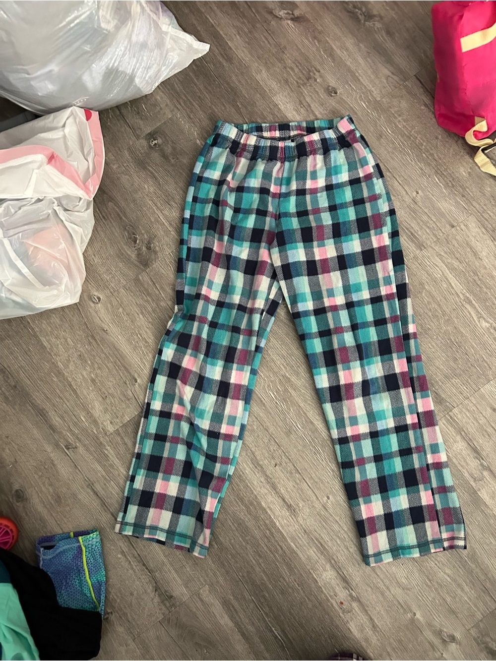 Cozy Plaid Fleece Pajama Pants for Kids - Teal Multi